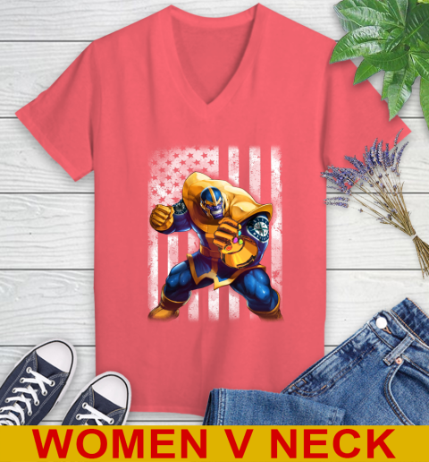 MLB Baseball Seattle Mariners Thanos Marvel American Flag Shirt Women's V-Neck T-Shirt - Image 7