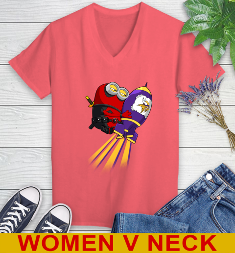 NFL Football Minnesota Vikings Deadpool Minion Marvel Shirt Women's V-Neck T-Shirt 6