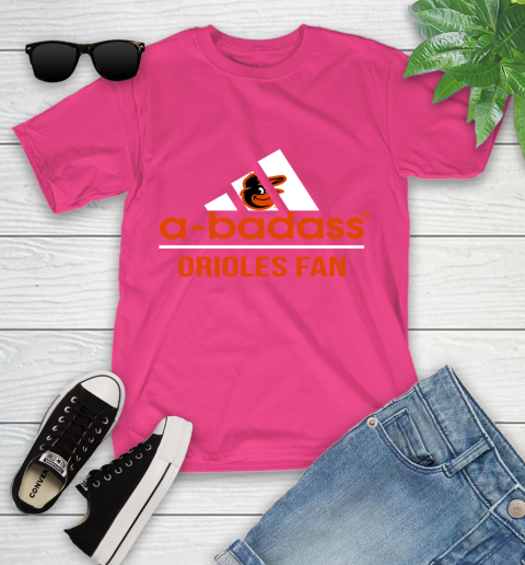 MLB A Badass Baltimore Orioles Fan Adidas Baseball Sports Youth T-Shirt 11