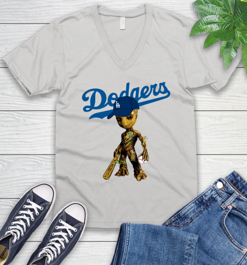 MLB Los Angeles Dodgers Groot Guardians Of The Galaxy Baseball V-Neck T-Shirt