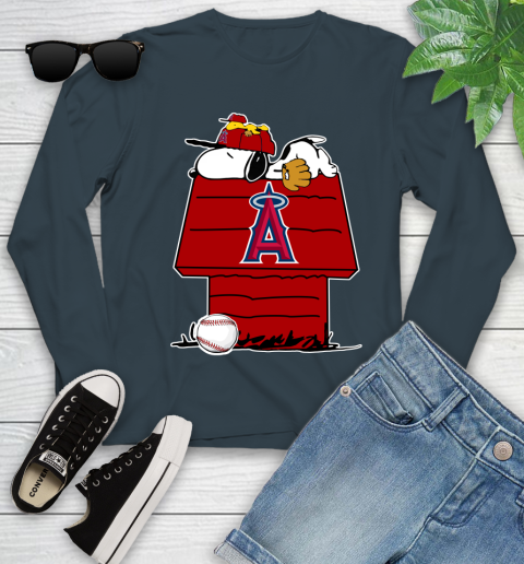 MLB Los Angeles Angels Snoopy Woodstock The Peanuts Movie Baseball T Shirt Youth Long Sleeve 8