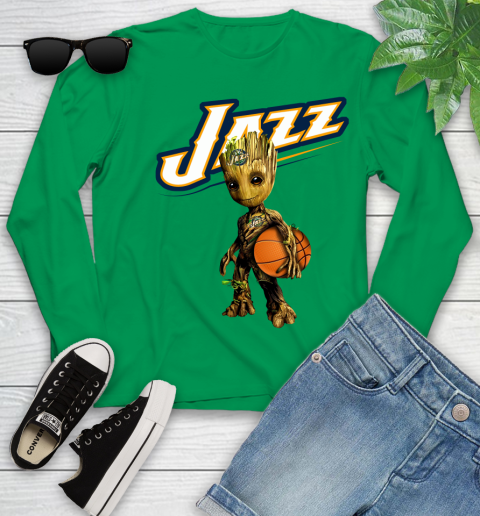 Utah Jazz NBA Basketball Groot Marvel Guardians Of The Galaxy Youth Long Sleeve 6