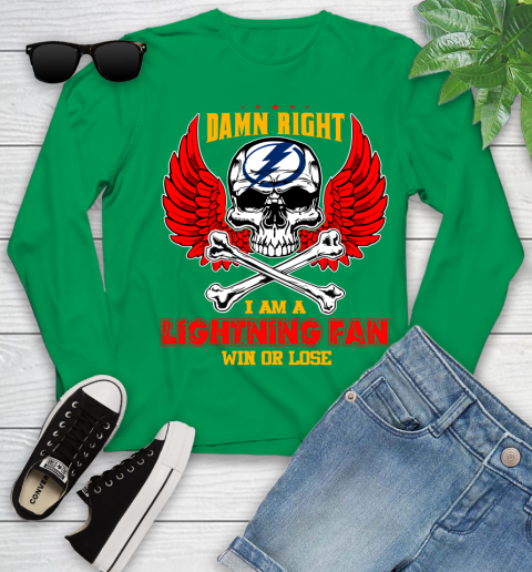 NHL Damn Right I Am A Tampa Bay Lightning Win Or Lose Skull Hockey Sports Youth Long Sleeve 7