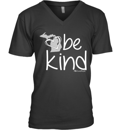 Michigan Be Kind Women'S Varsity Fleece Heart V-Neck T-Shirt
