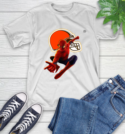 NFL Spider Man Avengers Endgame Football Cleveland Browns T-Shirt