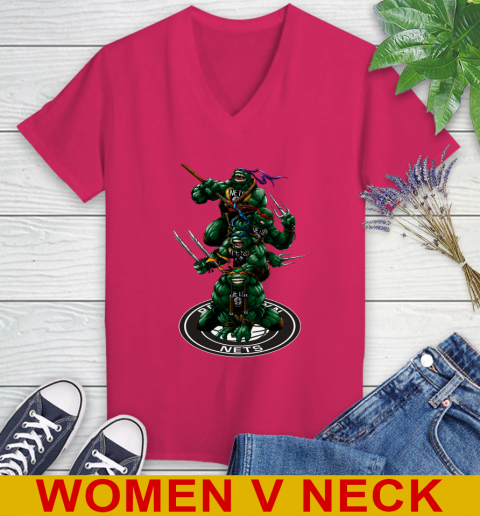NBA Basketball Brooklyn Nets Teenage Mutant Ninja Turtles Shirt Women's V-Neck T-Shirt 10