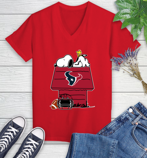 Houston Texans NFL Football Snoopy Woodstock The Peanuts Movie Women's V-Neck T-Shirt 12