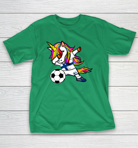 Funny Dabbing Unicorn Finland Football Finnish Flag Soccer T-Shirt 7