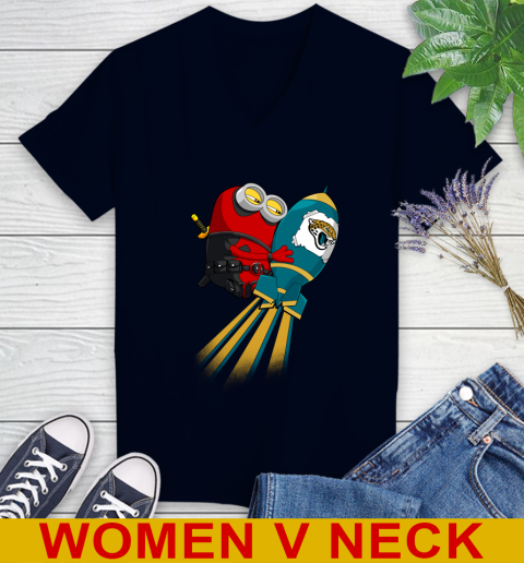 NFL Football Jacksonville Jaguars Deadpool Minion Marvel Shirt Women's V-Neck T-Shirt 2