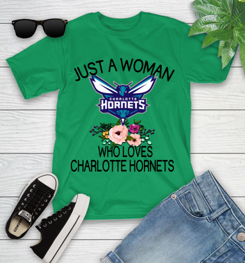 NBA Just A Woman Who Loves Charlotte Hornets Basketball Sports Youth T-Shirt 3