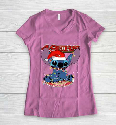 San Francisco 49ers NFL Football noel stitch Christmas Women's V-Neck T-Shirt 8