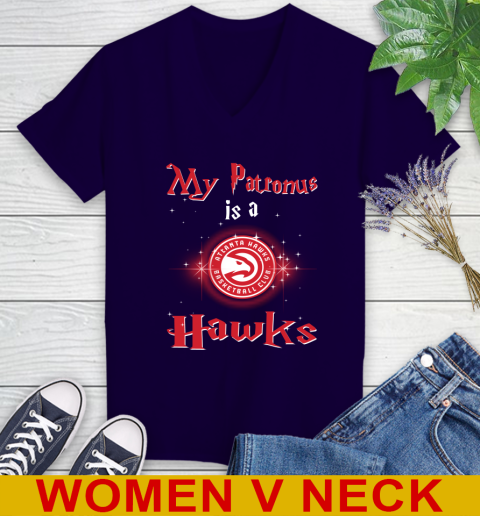 NBA Basketball Harry Potter My Patronus Is A Atlanta Hawks Women's V-Neck T-Shirt 3