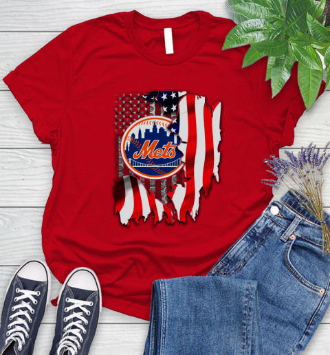 New York Mets MLB Baseball American Flag Women's T-Shirt 13