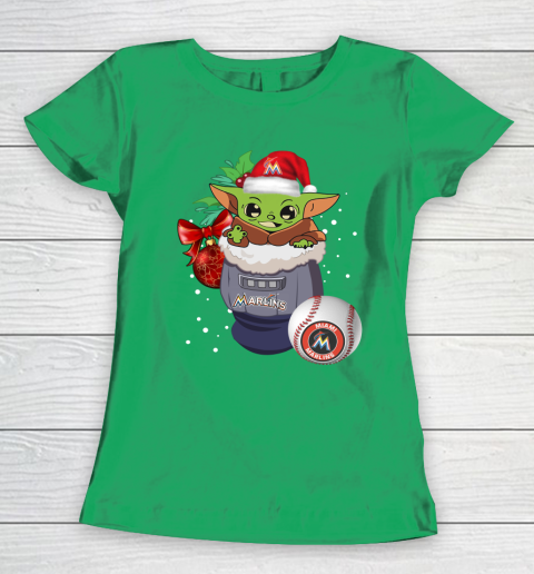 Miami Marlins Christmas Baby Yoda Star Wars Funny Happy MLB Women's T-Shirt