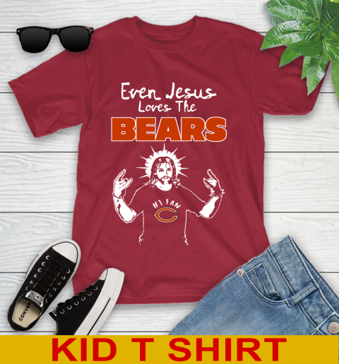 Chicago Bears NFL Football Even Jesus Loves The Bears Shirt Youth T-Shirt 12