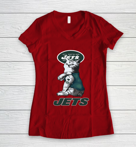 NFL Football My Cat Loves New York Jets Women's V-Neck T-Shirt 8