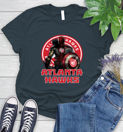 Atlanta Hawks NBA Basketball Captain America Thor Spider Man Hawkeye Avengers Women's T-Shirt 8