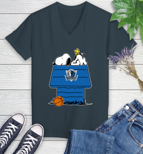Dallas Mavericks NBA Basketball Snoopy Woodstock The Peanuts Movie Women's V-Neck T-Shirt 8
