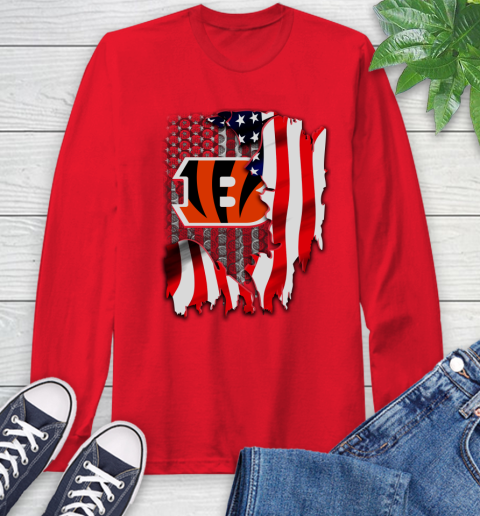 Cincinnati Bengals NFL Football American Flag Long Sleeve T-Shirt 11