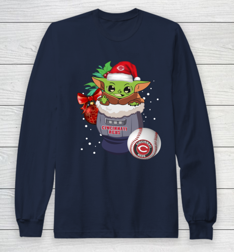 Cincinnati Reds Christmas Baby Yoda Star Wars Funny Happy MLB Long Sleeve T-Shirt 4