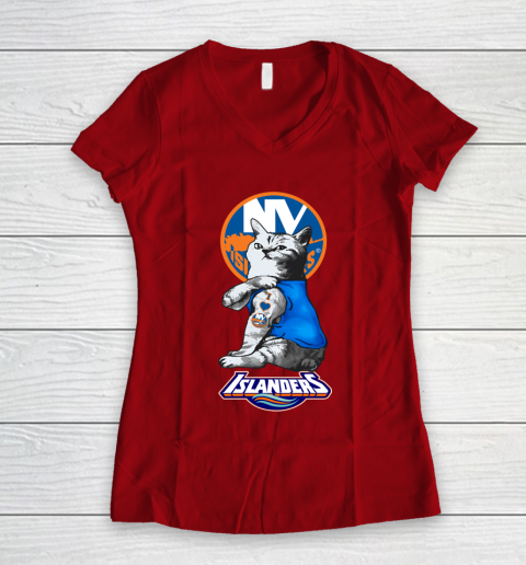 NHL My Cat Loves New York Islanders Hockey Women's V-Neck T-Shirt 8