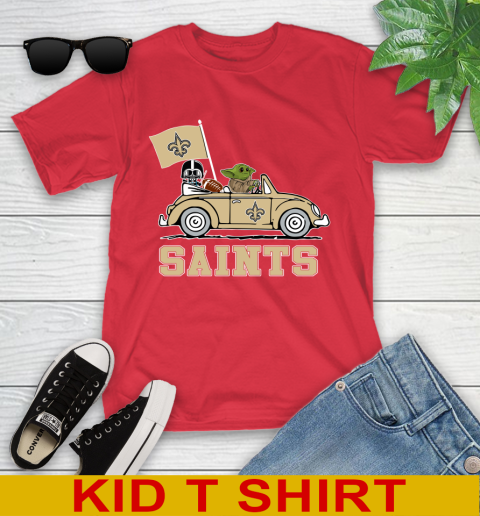 NFL Football New Orleans Saints Darth Vader Baby Yoda Driving Star Wars Shirt Youth T-Shirt 10