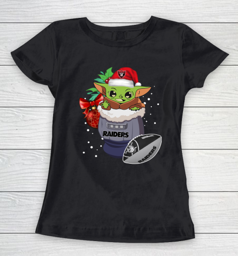 Oakland Raiders Christmas Baby Yoda Star Wars Funny Happy NFL Women's T-Shirt 2