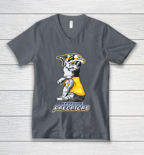NHL My Cat Loves Nashville Predators Hockey V-Neck T-Shirt 4