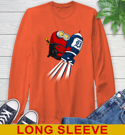 MLB Baseball Detroit Tigers Deadpool Minion Marvel Shirt Long Sleeve T-Shirt 4