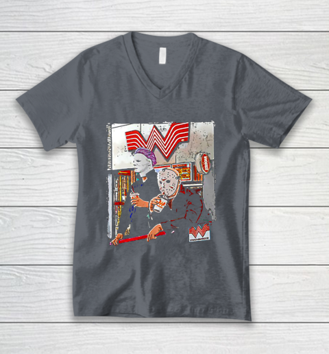 Michael Myers and Jason Voorhees drinking Whataburger V-Neck T-Shirt 4