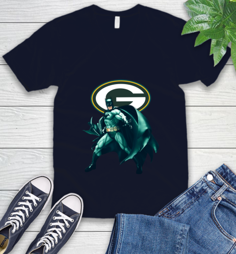 NFL Batman Football Sports Green Bay Packers V-Neck T-Shirt 3