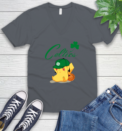 NBA Pikachu Basketball Sports Boston Celtics V-Neck T-Shirt 5