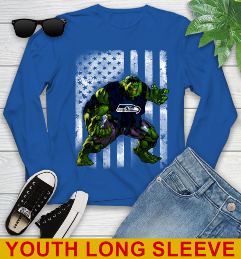 Seattle Seahawks Hulk Marvel Avengers NFL Football American Flag Youth Long Sleeve 10