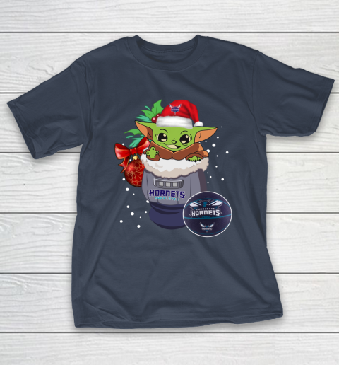 Charlotte Hornets Christmas Baby Yoda Star Wars Funny Happy NBA T-Shirt 5