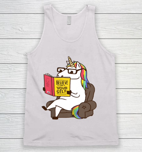 Unicorn Shirt Believe in Yourself Motivational Book Lover Tank Top 2