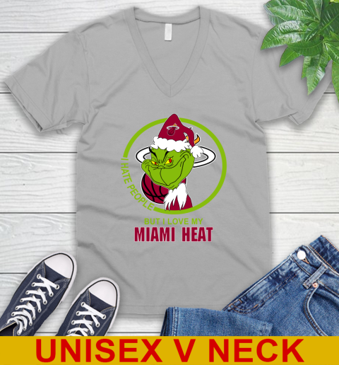 Miami Heat NBA Christmas Grinch I Hate People But I Love My Favorite Basketball Team V-Neck T-Shirt 4