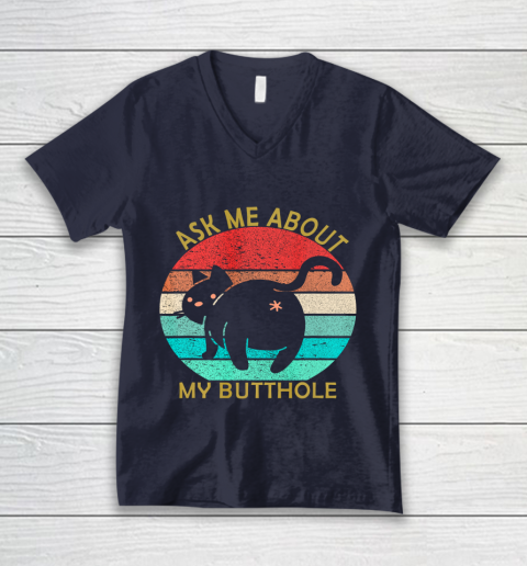 Funny Cat Kitten Tee Ask me about my BUTTHOLE V-Neck T-Shirt 2