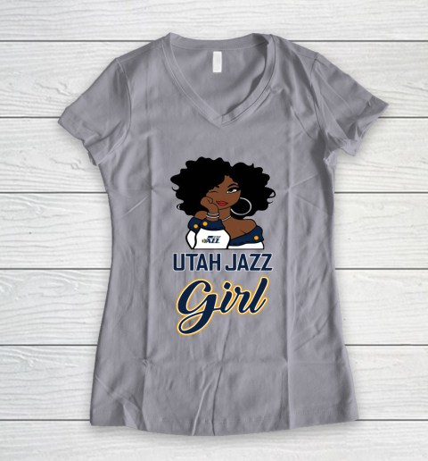 Utah Jazz Girl NBA Women's V-Neck T-Shirt 4