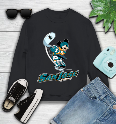 NHL Hockey San Jose Sharks Cheerful Mickey Mouse Shirt Youth Sweatshirt
