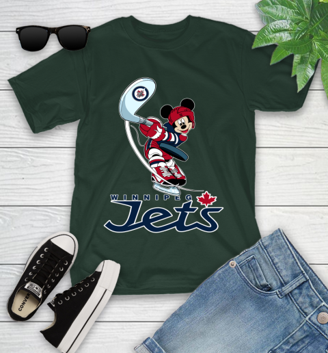 NHL Hockey Winnipeg Jets Cheerful Mickey Mouse Shirt Youth T-Shirt 5