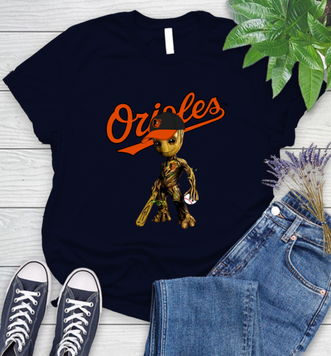 MLB Baltimore Orioles Groot Guardians Of The Galaxy Baseball Women's T-Shirt 3