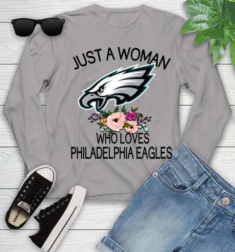 NFL Just A Woman Who Loves Philadelphia Eagles Football Sports Youth Long Sleeve 3