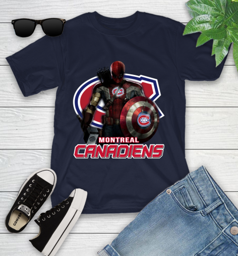 NHL Captain America Thor Spider Man Hawkeye Avengers Endgame Hockey Montreal Canadiens Youth T-Shirt 3