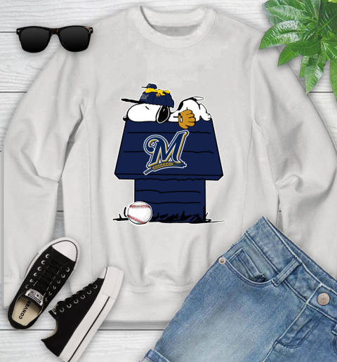 MLB Milwaukee Brewers Snoopy Woodstock The Peanuts Movie Baseball T Shirt Youth Sweatshirt