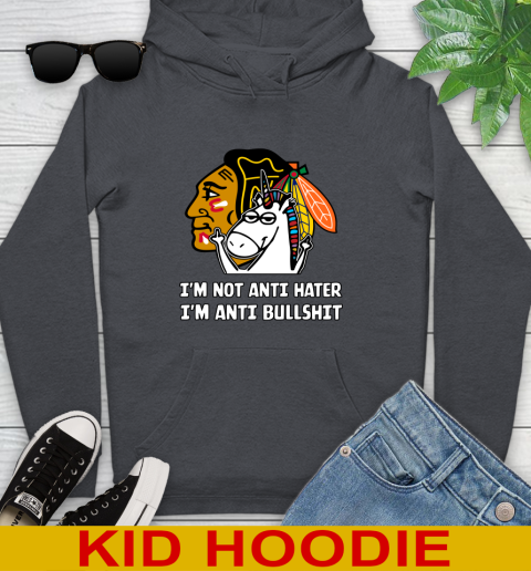 Chicago Blackhawks NHL Hockey Unicorn I'm Not Anti Hater I'm Anti Bullshit Youth Hoodie 9