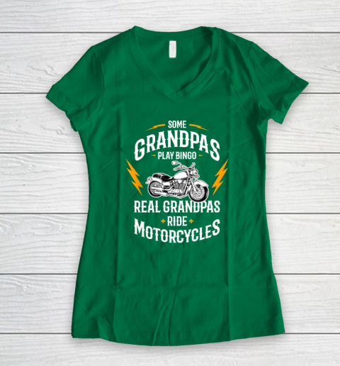 Mens Some Grandpas Play Bingo Real Grandpas Ride Motorcycles Women's V-Neck T-Shirt 3