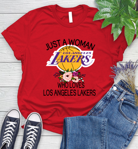 NBA Just A Woman Who Loves Los Angeles Lakers Basketball Sports Women's T-Shirt 9