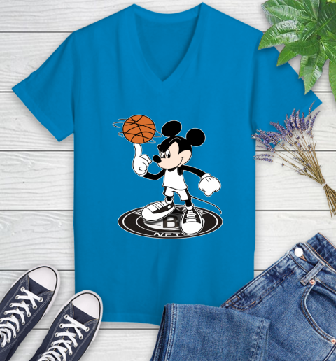 NBA Basketball Brooklyn Nets Cheerful Mickey Disney Shirt Women's V-Neck T-Shirt 6