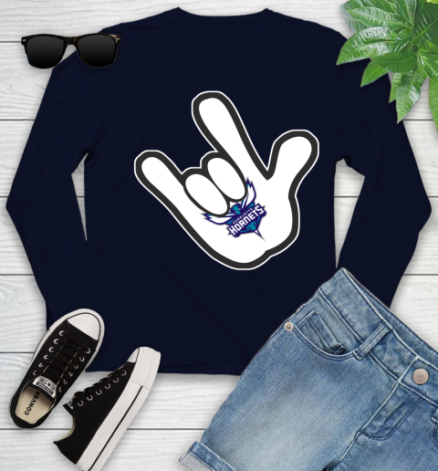 Charlotte Hornets NBA Basketball Mickey Rock Hand Disney Youth Long Sleeve 3