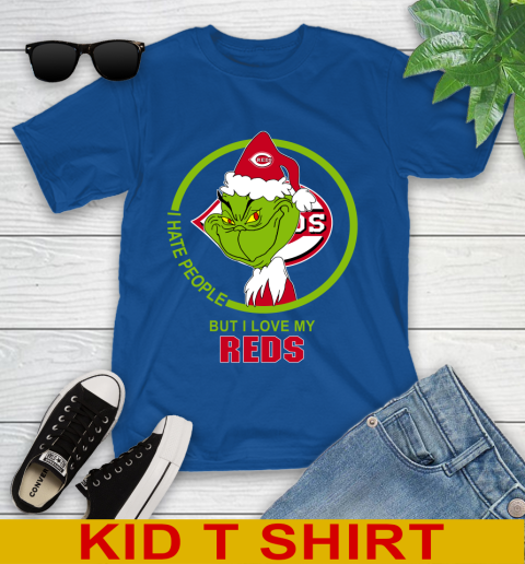 Cincinnati Reds MLB Christmas Grinch I Hate People But I Love My Favorite Baseball Team Youth T-Shirt 9